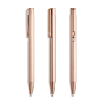 Metalen pen met glanzend gepolijste afwerking, clip en blauwe inkt