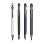 Aluminium balpen met rubbercoating en reliëfdetails, blauwe inkt kleur wit
