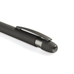 Aluminium balpen met rubbercoating en reliëfdetails, blauwe inkt kleur donkergrijs