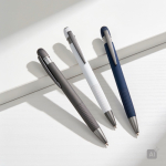 Aluminium balpen met rubbercoating en reliëfdetails, blauwe inkt kleur donkergrijs