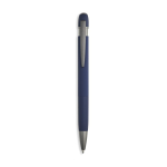 Aluminium balpen met rubbercoating en reliëfdetails, blauwe inkt kleur marineblauw