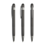 Aluminium balpen met rubbercoating en reliëfdetails, blauwe inkt