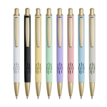 Aluminium pen met matgouden details, uitsparing en blauwe inkt kleur wit