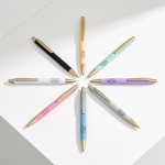 Aluminium pen met matgouden details, uitsparing en blauwe inkt kleur wit