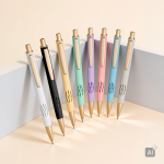 Aluminium pen met matgouden details, uitsparing en blauwe inkt kleur wit