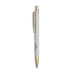 Aluminium pen met matgouden details, uitsparing en blauwe inkt kleur lichtgrijs
