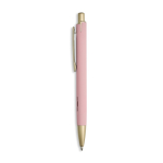 Aluminium pen met matgouden details, uitsparing en blauwe inkt kleur lichtroze