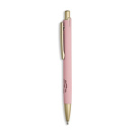 Aluminium pen met matgouden details, uitsparing en blauwe inkt kleur lichtroze
