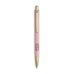 Aluminium pen met matgouden details, uitsparing en blauwe inkt kleur lichtroze