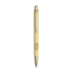 Aluminium pen met matgouden details, uitsparing en blauwe inkt kleur lichtgeel