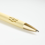 Aluminium pen met matgouden details, uitsparing en blauwe inkt kleur lichtgeel