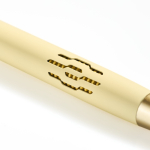Aluminium pen met matgouden details, uitsparing en blauwe inkt kleur lichtgeel