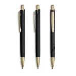Aluminium pen met matgouden details, uitsparing en blauwe inkt