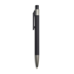 Aluminium balpen met rubbercoating, kunststof clip en blauwe inkt kleur zwart
