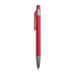 Aluminium balpen met rubbercoating, kunststof clip en blauwe inkt kleur rood