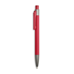 Aluminium balpen met rubbercoating, kunststof clip en blauwe inkt kleur rood
