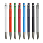 Aluminium balpen met rubbercoating, kunststof clip en blauwe inkt kleur wit