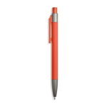 Aluminium balpen met rubbercoating, kunststof clip en blauwe inkt kleur oranje
