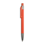 Aluminium balpen met rubbercoating, kunststof clip en blauwe inkt kleur oranje