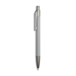 Aluminium balpen met rubbercoating, kunststof clip en blauwe inkt kleur lichtgrijs