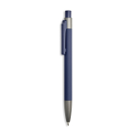 Aluminium balpen met rubbercoating, kunststof clip en blauwe inkt kleur marineblauw