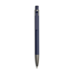 Aluminium balpen met rubbercoating, kunststof clip en blauwe inkt kleur marineblauw