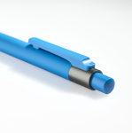 Aluminium balpen met rubbercoating, kunststof clip en blauwe inkt kleur lichtblauw