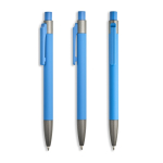Aluminium balpen met rubbercoating, kunststof clip en blauwe inkt