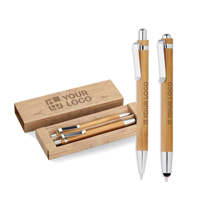 Milieuvriendelijke pen en potloodset met blauwe inkt Bamboo
