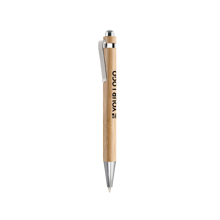 Bamboe eco pen met verchroomde accessoire blauwe inkt Bamboo