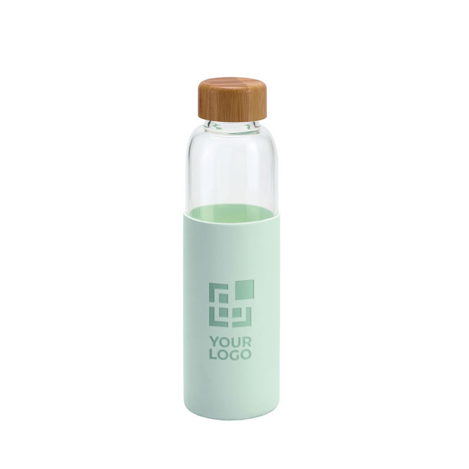 Glazen waterfles met bamboe dop en siliconen hoes 600ml