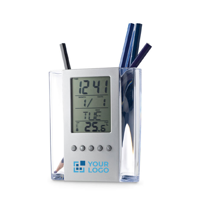 Gepersonaliseerde pen met kalender, klok en thermometer Curve