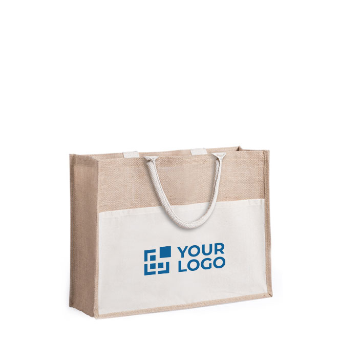 Jute tassen bedrukken met logo en vak Pocket XL