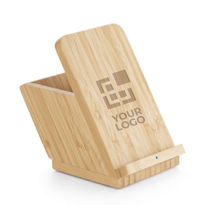 Oplader met mobiele telefoonhouder en bamboe potloodhouder Bureau
