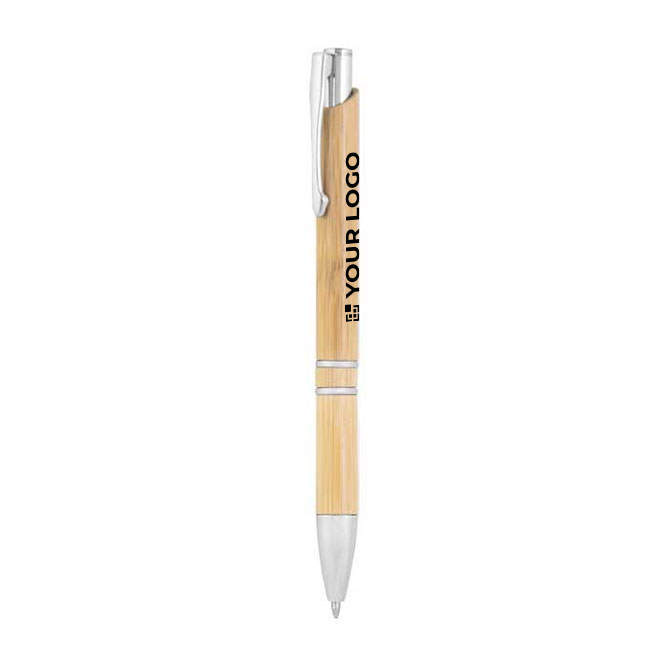 Eco pen van bamboe en aluminium met blauwe inkt Aster Bamboo