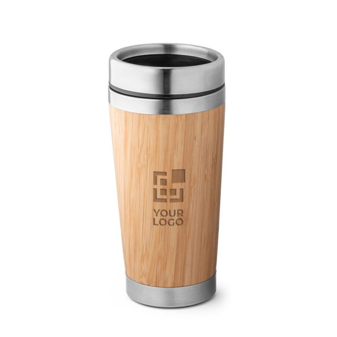 Thermosbeker laten bedrukken van staal en bamboe, 500ml Bamboo