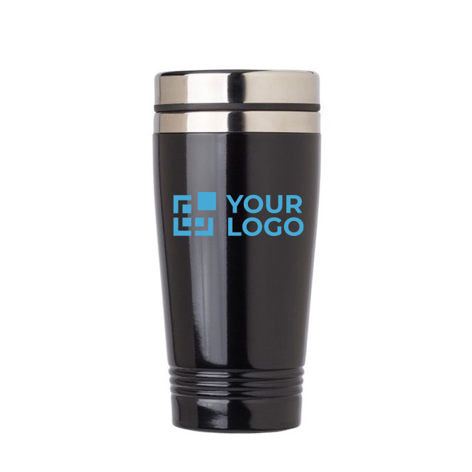 Thermosbeker met logo in felle kleuren 450ml aluminium kleur