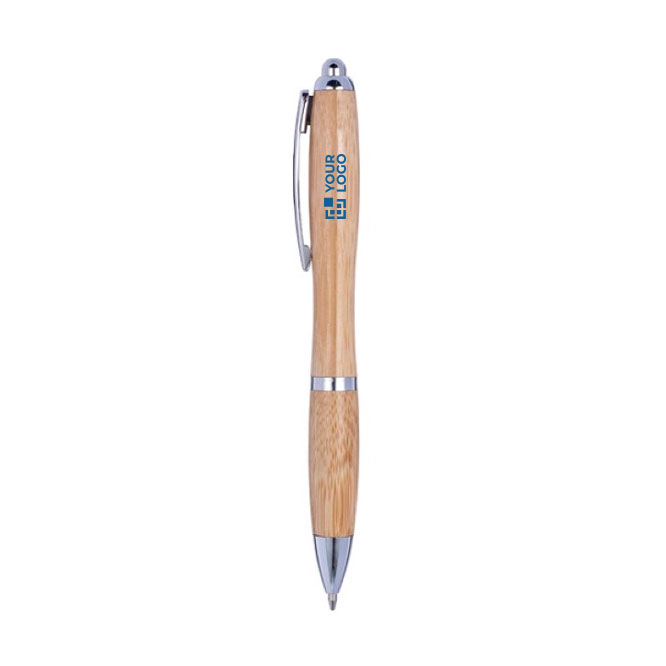 Bamboe balpen met clip en metalen details
