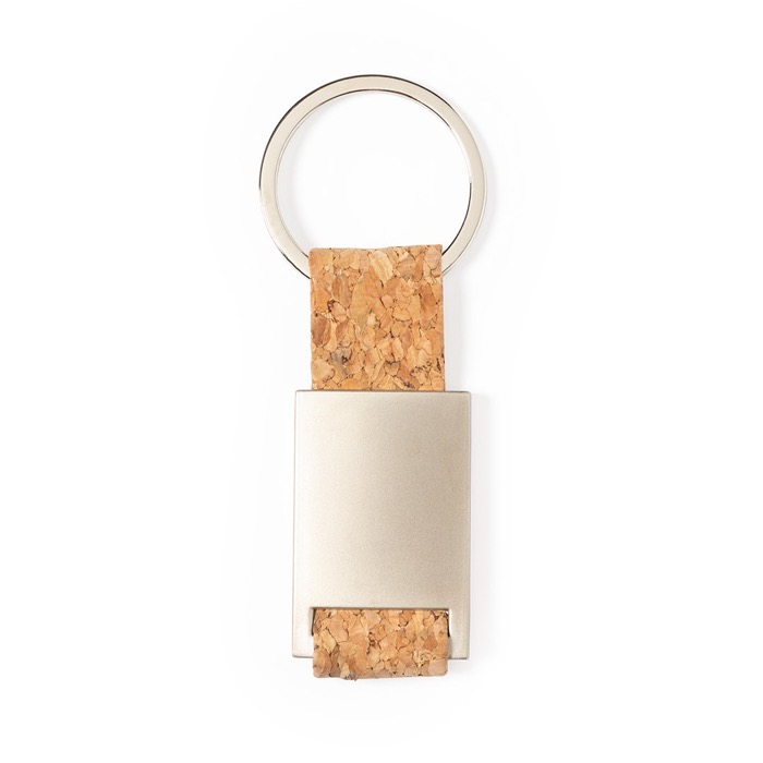 Metalen rechthoekige sleutelhanger met kurkstrip Metal Cork