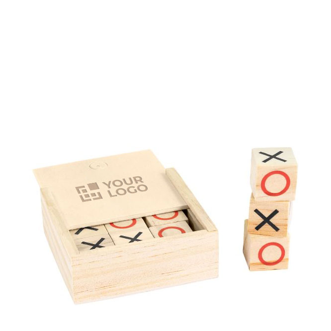 Boter-kaas-en-eieren spel in een houten kistje als relatiegeschenk