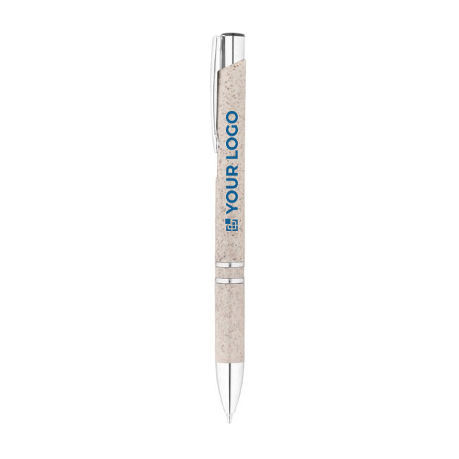 Eco pen met zilveren afwerking en blauwe inkt Aster Eco
