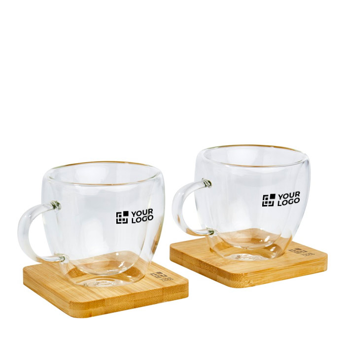 Set van 2 kleine koffiekopjes bedrukken met bamboe 100ml Espresso