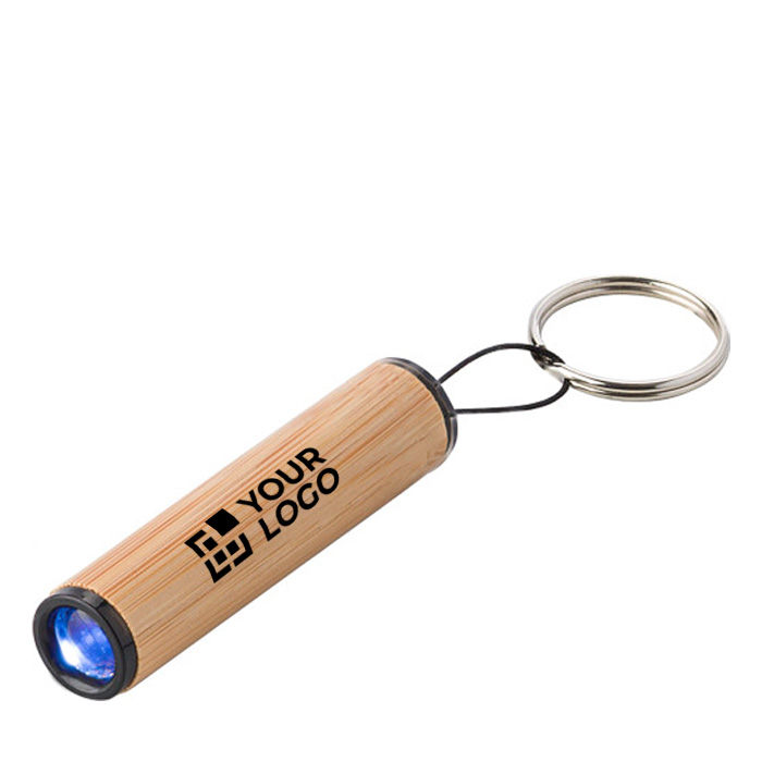 Cilindrische bamboe zaklamp sleutelhanger Bamboolight