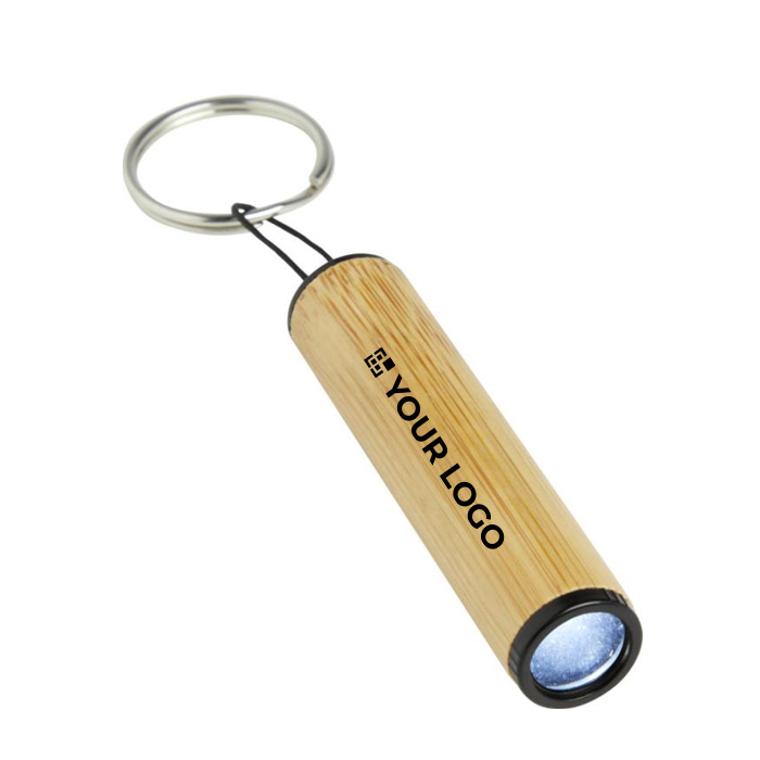 Cilindrische bamboe zaklamp sleutelhanger Bamboolight