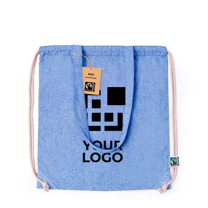 Fairtrade 140g/m2 katoenen 2-in-1 tas en rugzak met trekkoord