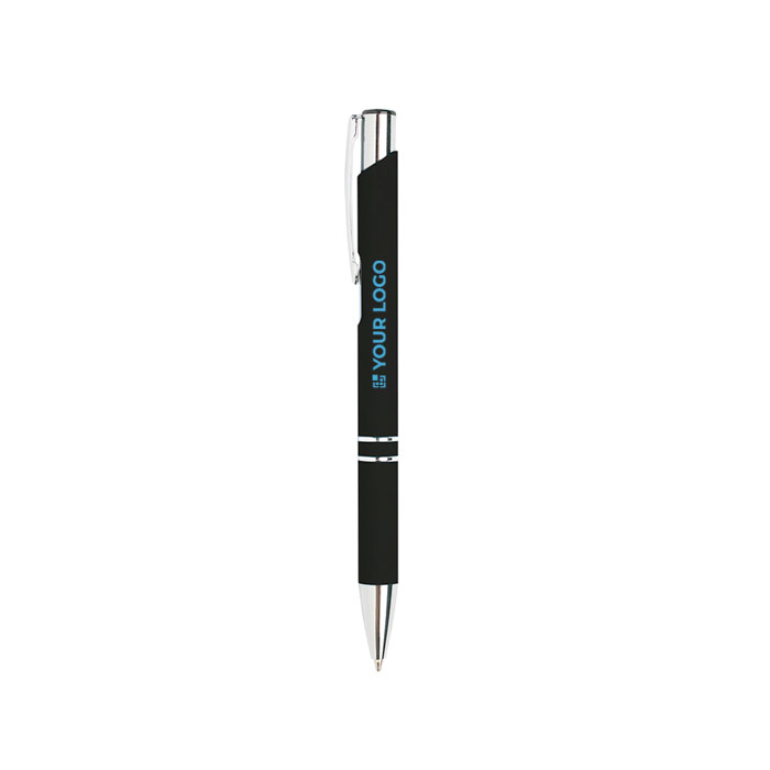 Goedkope aluminium pen met rubberen afwerking en zwarte inkt Glober