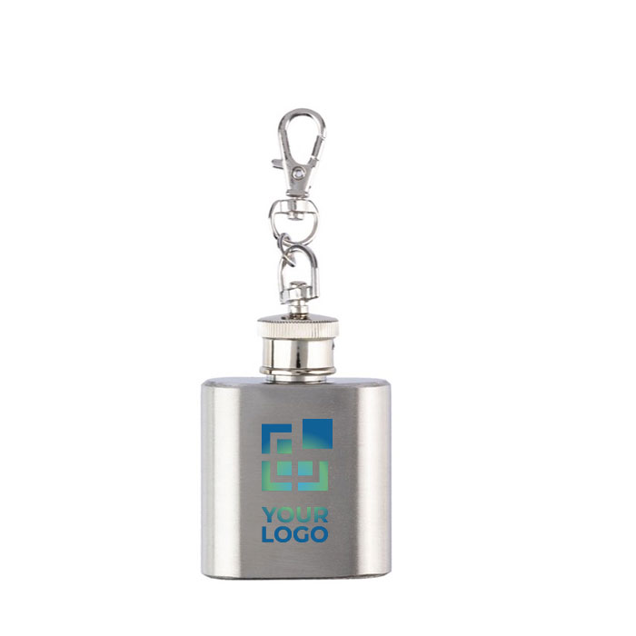 RVS sleutelhanger van een fles met een inhoud van 30 ml