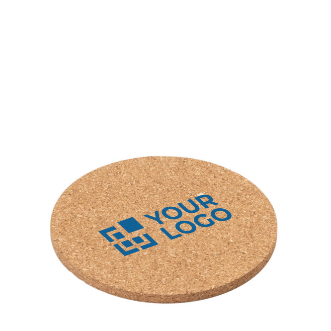 Ronde onderzetters van kurk met logo Rounture met afdrukgebied