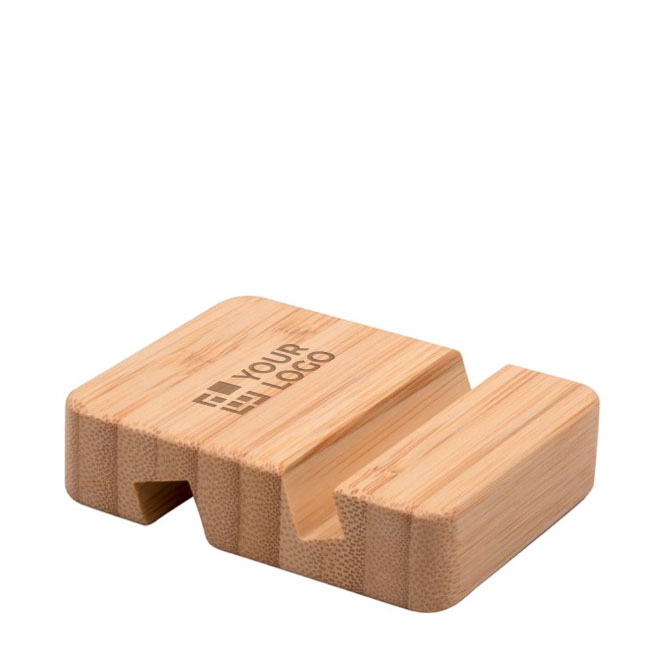 Vierkante bamboe telefoonhouder voor op kantoor Bamboo kleur hout met afdrukgebied