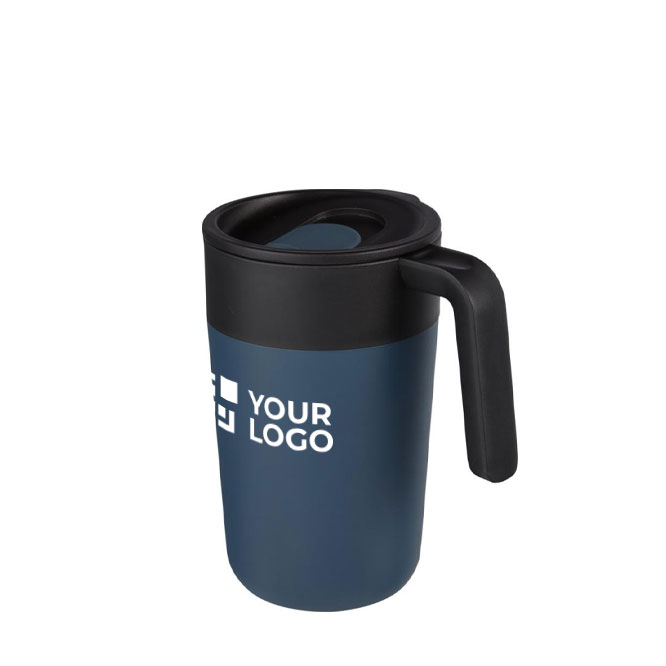 Thermosbeker van gerecycled plastic en metaal 400ml Vogue Recycled met afdrukgebied